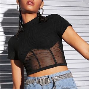Kiki riki black mesh cropped tee